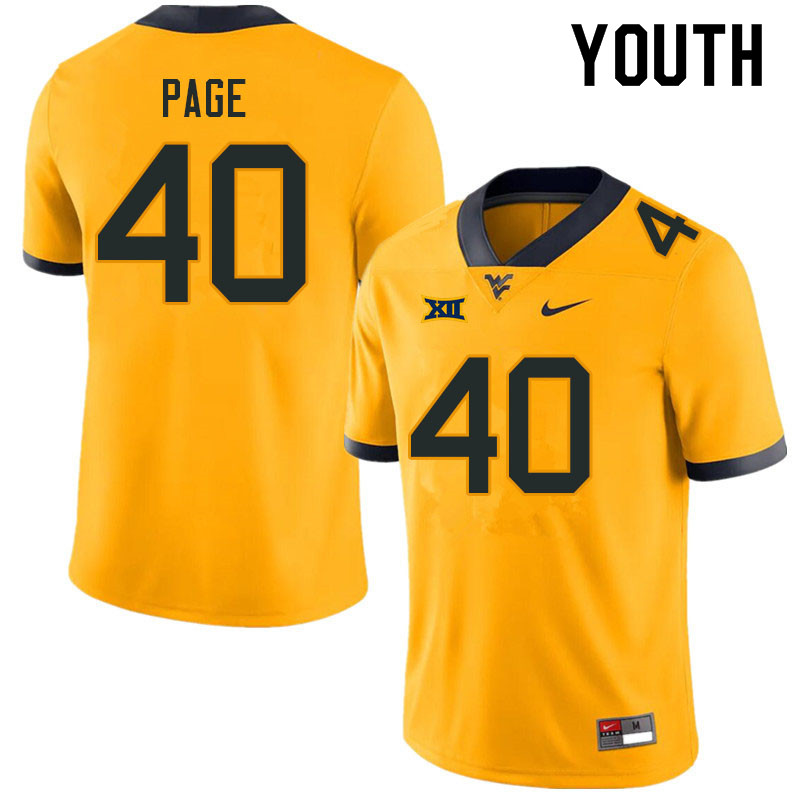 Youth #40 Corbin Page West Virginia Mountaineers College Football Jerseys Sale-Gold - Click Image to Close